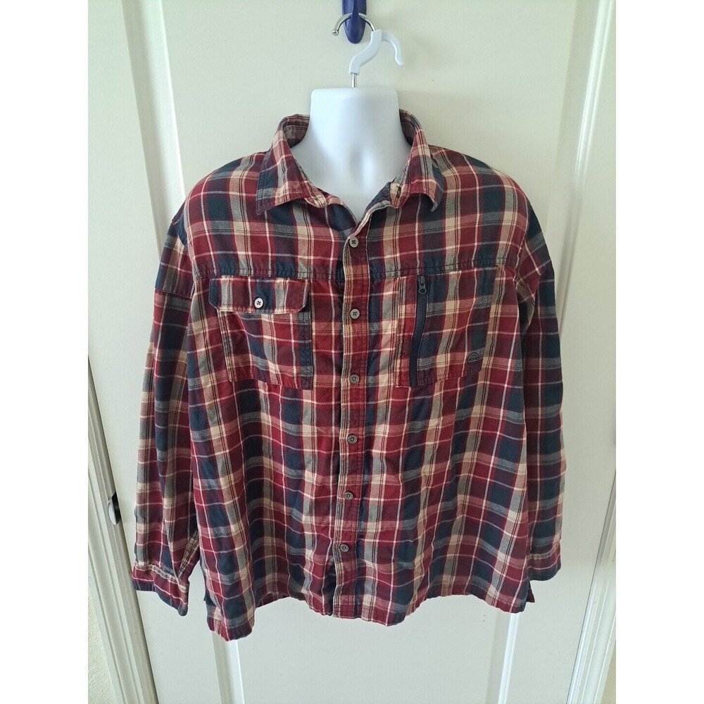 Wrangler ATG Flannel Shirt Mens XL Regular Fit Outdoor Button Up Wine Plaid